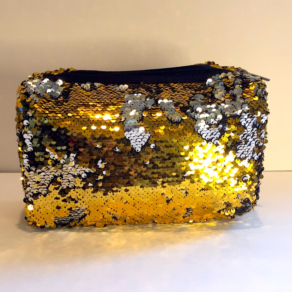 Fine life two tone sequins cosmetic bag makeup bag